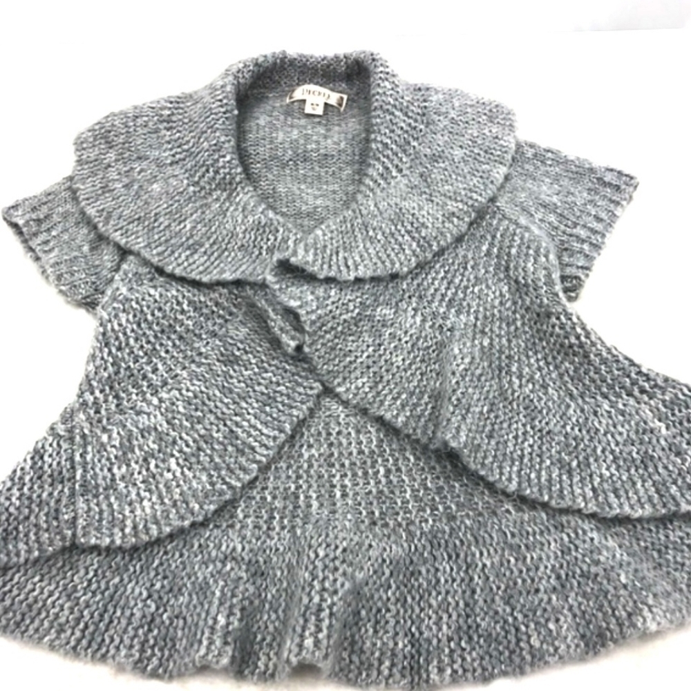 Decree Women’s M Soft Gray Metallic Unique Layered Knit Short Sleeve Sweater